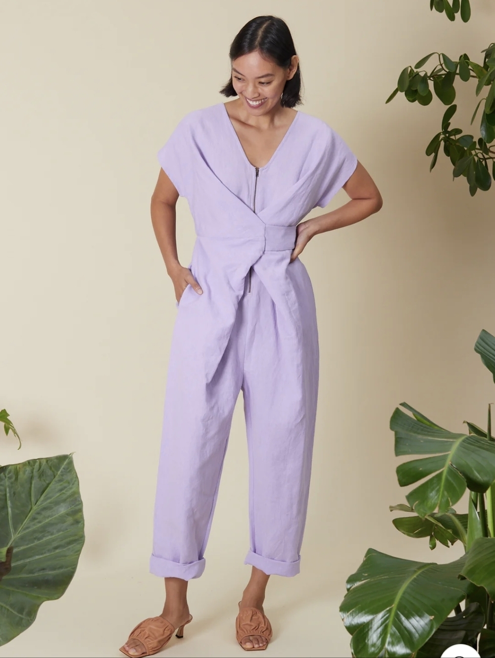 NWT Rujuta Sheth NYC Linen Cotton Surplice Jumpsuit Matcha Medium